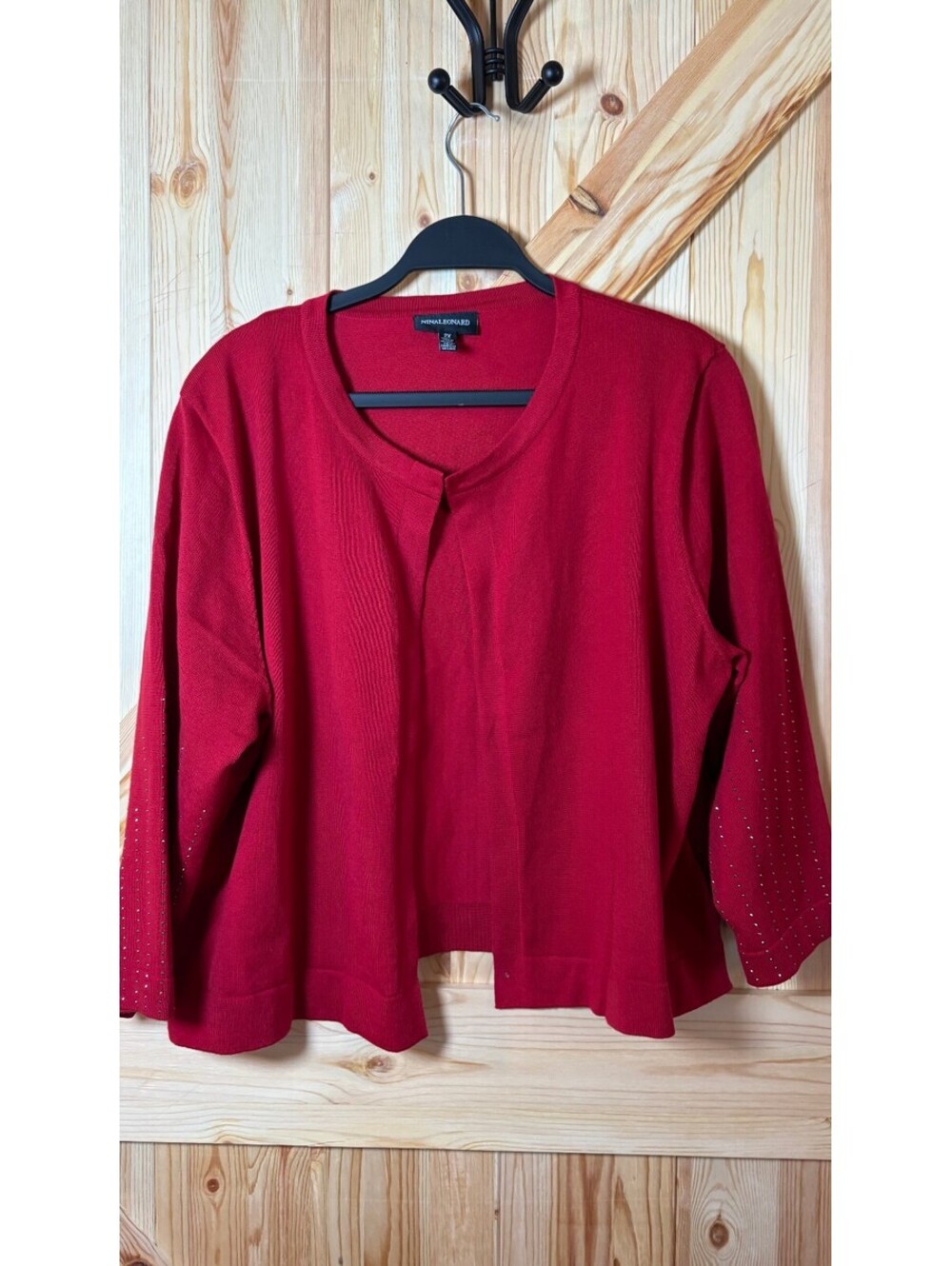 Nina Leonard Red Embellished Sleeve Cardigan 2X